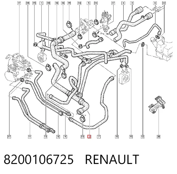 Патрубок системы охлаждения 8200106725 Renault (RVI)