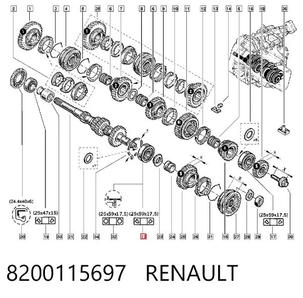Подшипник вторичного вала КПП 8200115697 Renault (RVI)