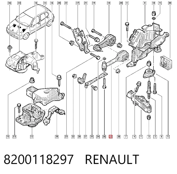 Задняя опора двигателя 8200118297 Renault (RVI)