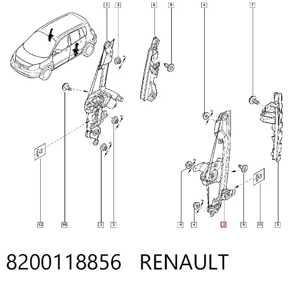 Механизм стеклоподъемника двери задней левой 8200118856 Renault (RVI)