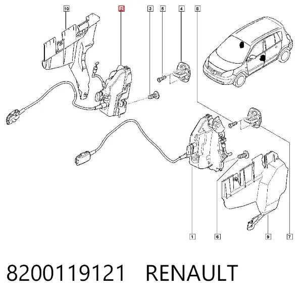 Замок передней правой двери 8200119121 Renault (RVI)