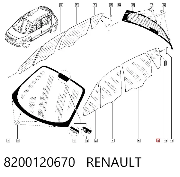 Стекло кузова (багажного отсека) левое 8200120670 Renault (RVI)