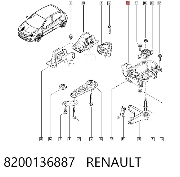 Кронштейн подушки (опоры) двигателя левой 8200136887 Renault (RVI)