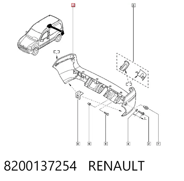 Задний бампер 8200137254 Renault (RVI)