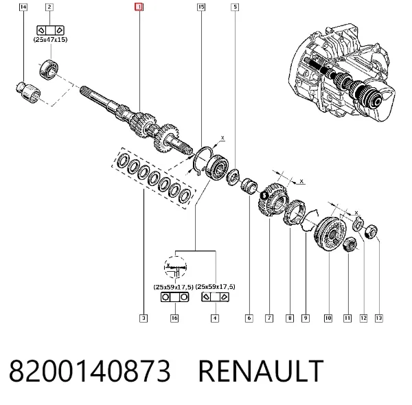 Вал коробки передач первичный 8200140873 Renault (RVI)