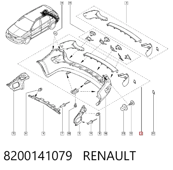Задний бампер 8200141079 Renault (RVI)