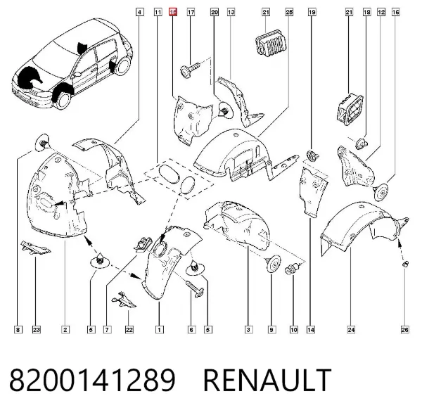 Подкрылок крыла заднего правый передний 8200141289 Renault (RVI)