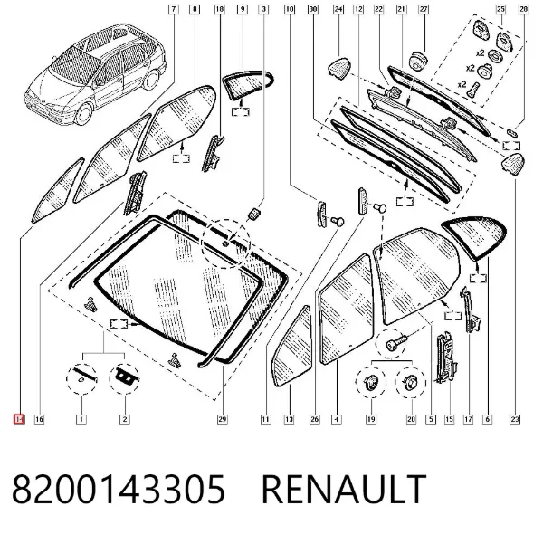 Стекло-форточка двери передней правой 8200143305 Renault (RVI)