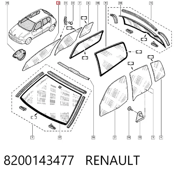 Стекло двери передней правой 8200143477 Renault (RVI)