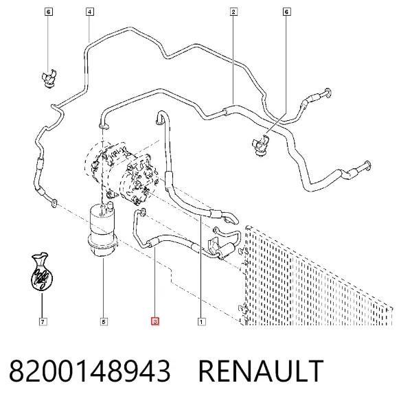 Шланг кондиционера, от компрессора к радиатору 8200148943 Renault (RVI)