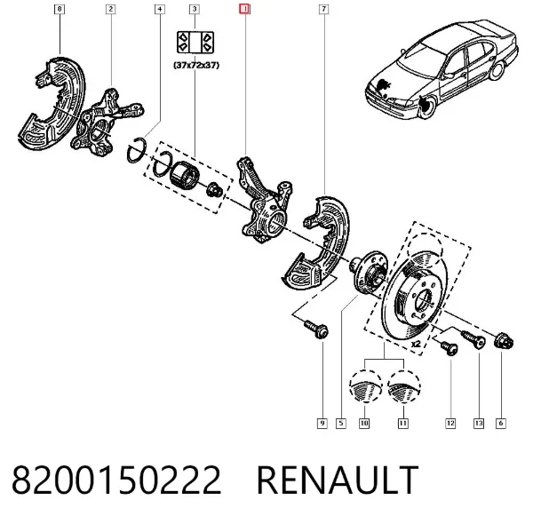 Цапфа передняя левая 8200150222 Renault (RVI)
