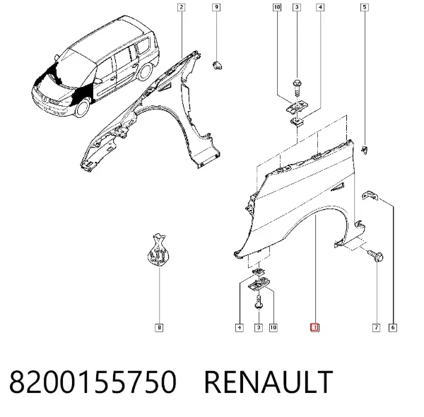 Крыло переднее левое 8200155750 Renault (RVI)