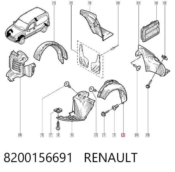 Подкрылок крыла переднего левый задний 8200156691 Renault (RVI)