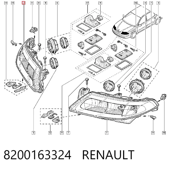 Правая фара 8200163324 Renault (RVI)