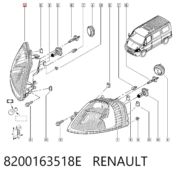 Правая фара 8200163518E Renault (RVI)