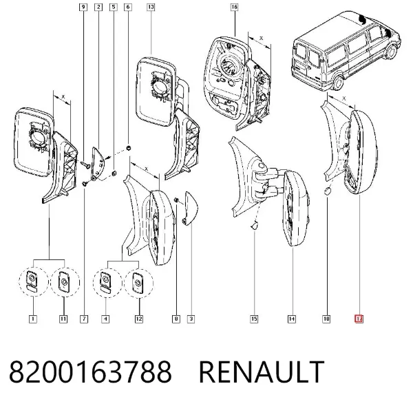 Правое зеркало 8200163788 Renault (RVI)