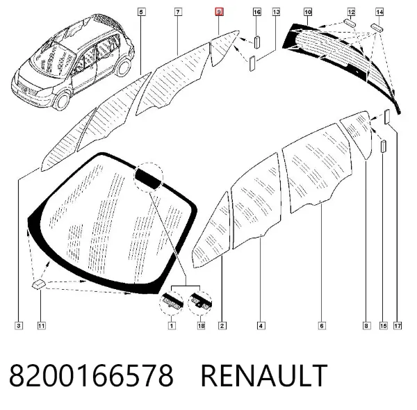 Стекло кузова (багажного отсека) правое 8200166578 Renault (RVI)