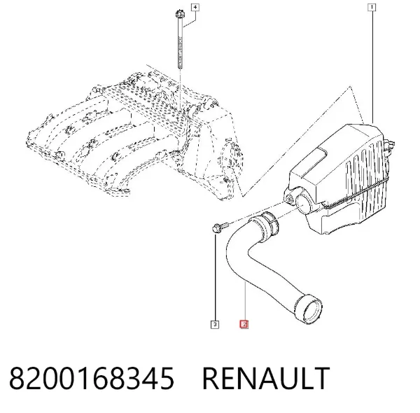 Впускной патрубок воздушного фильтра 8200168345 Renault (RVI)