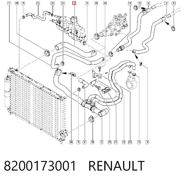 Патрубок радиатора 8200173001 Renault (RVI)
