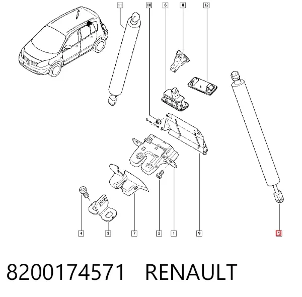 Амортизатор багажника 8200174571 Renault (RVI)