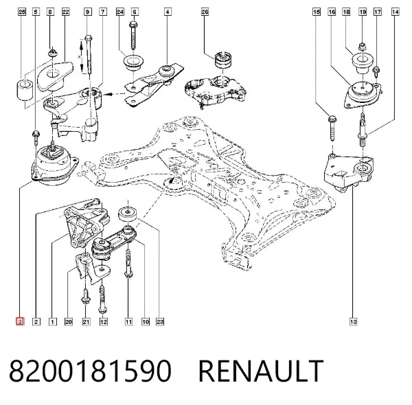 Подушка (опора) двигателя правая нижняя 8200181590 Renault (RVI)