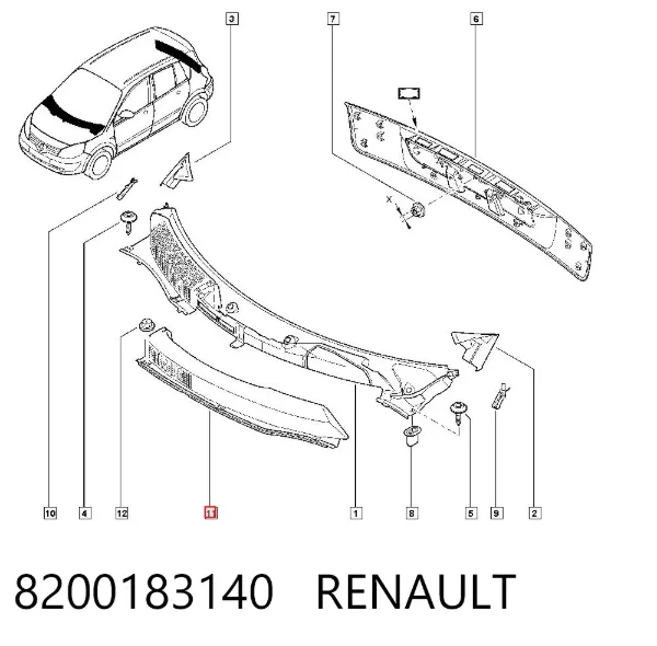 Решетка дворников левая 8200183140 Renault (RVI)