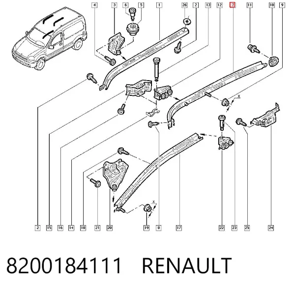 Рельс направляющей сдвижной двери центральный правый 8200184111 Renault (RVI)