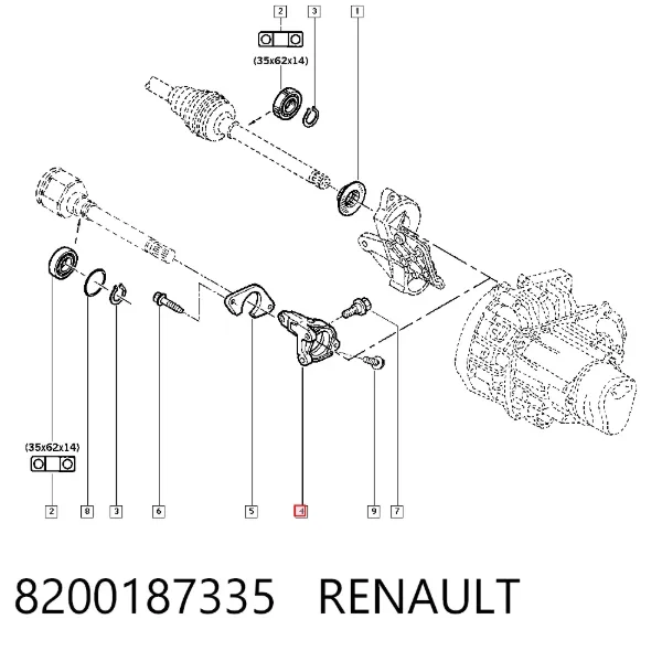 Опора подвесного подшипника передней полуоси 8200187335 Renault (RVI)