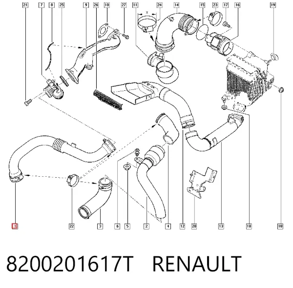 Патрубок интеркулера 8200201617T Renault (RVI)