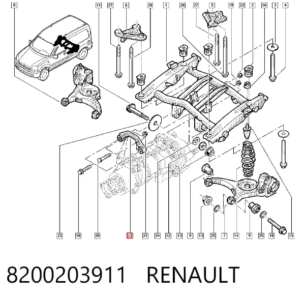 Кронштейн (траверса) заднего редуктора передняя 8200203911 Renault (RVI)