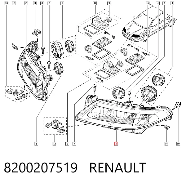 Левая фара 8200207519 Renault (RVI)