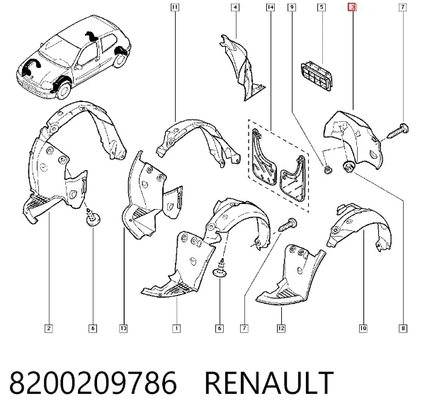 Подкрылок задний левый 8200209786 Renault (RVI)