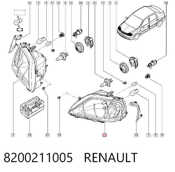 Левая фара 8200211005 Renault (RVI)