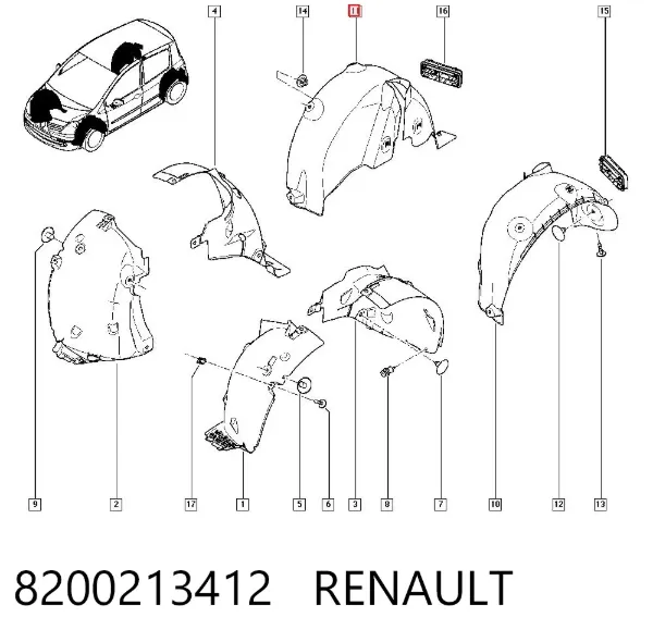 Подкрылок задний правый 8200213412 Renault (RVI)