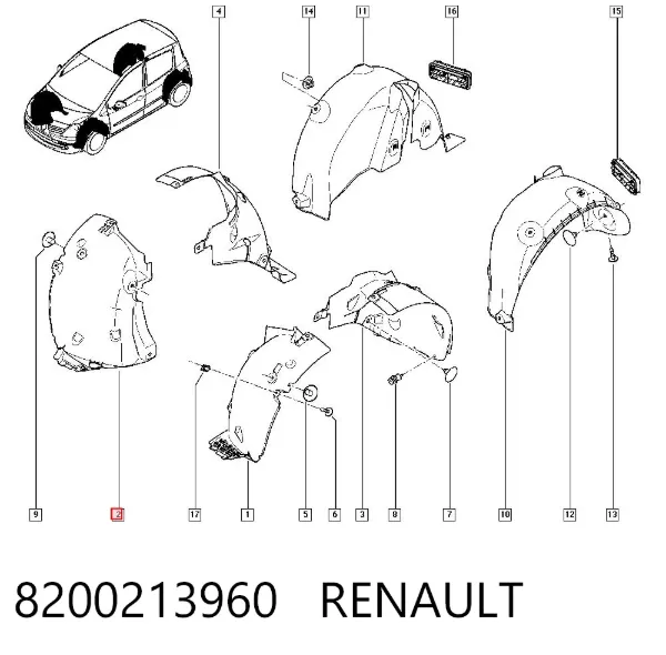 Подкрылок крыла переднего правый передний 8200213960 Renault (RVI)