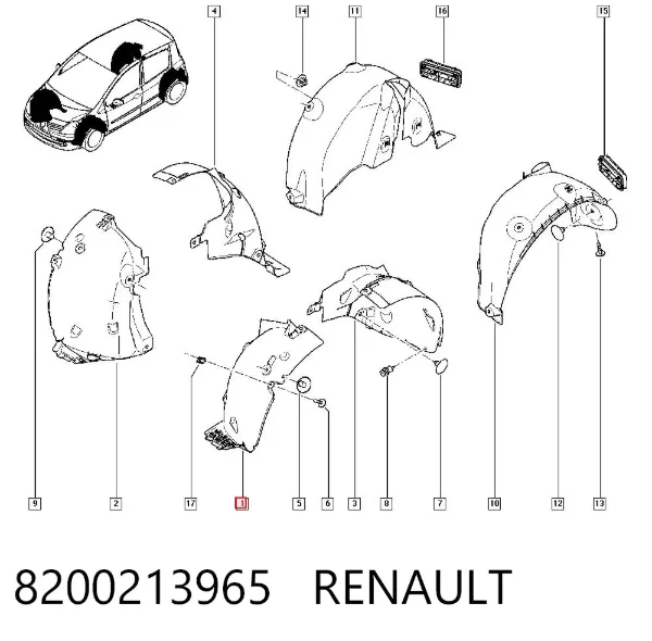 Подкрылок крыла переднего левый передний 8200213965 Renault (RVI)