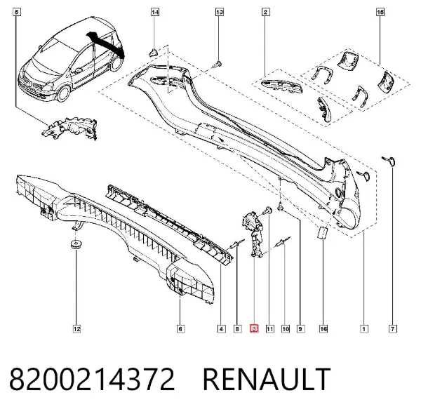 Кронштейн бампера заднего левый 8200214372 Renault (RVI)