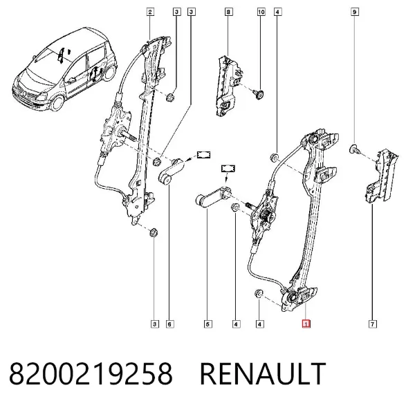 Механизм стеклоподъемника двери задней левой 8200219258 Renault (RVI)