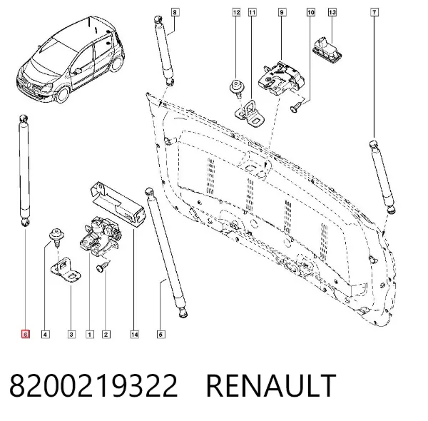 Амортизатор багажника 8200219322 Renault (RVI)
