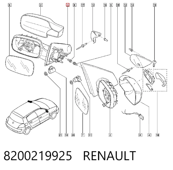 Левое боковое зеркало 8200219925 Renault (RVI)