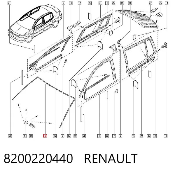 Уплотнитель лобового стекла Renault Megane II