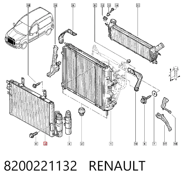 Радиатор кондиционера 8200221132 Renault (RVI)