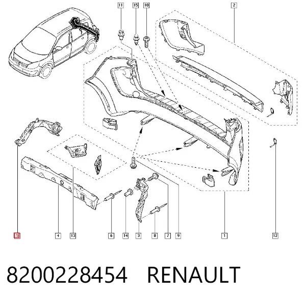 Кронштейн бампера заднего правый 8200228454 Renault (RVI)