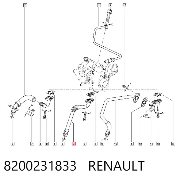 Трубка (шланг) отвода масла от турбины 8200231833 Renault (RVI)
