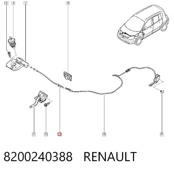 Трос открывания капота передний 8200240388 Renault (RVI)