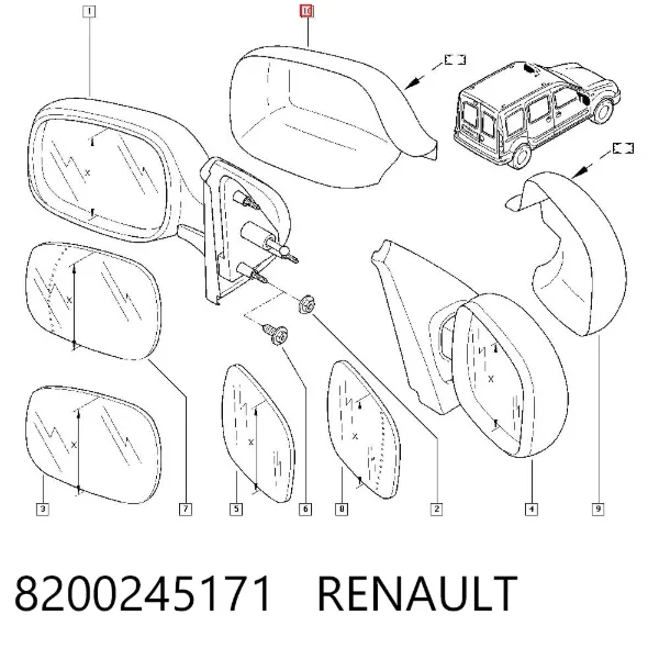 Левое боковое зеркало 8200245171 Renault (RVI)
