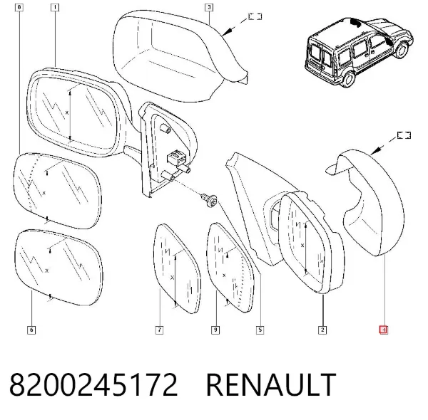 Накладка (крышка) зеркала заднего вида правая 8200245172 Renault (RVI)