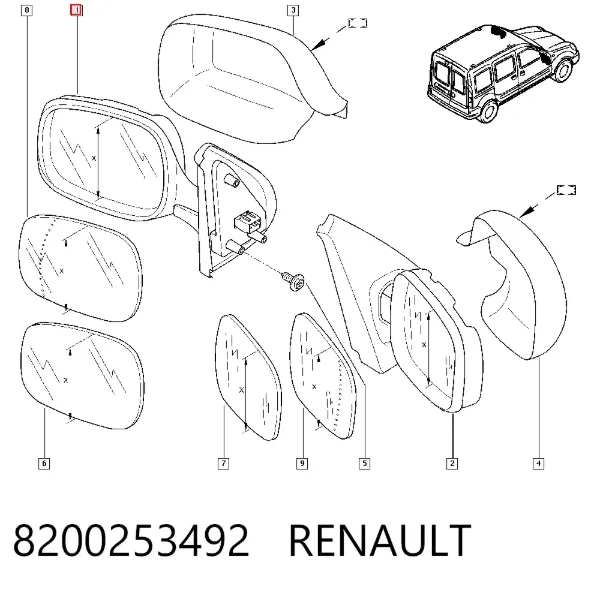 Левое боковое зеркало 8200253492 Renault (RVI)