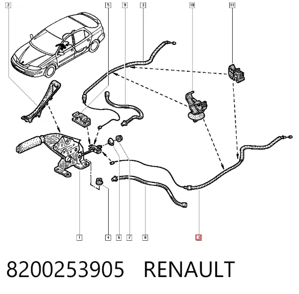 Задний трос ручника 8200253905 Renault (RVI)
