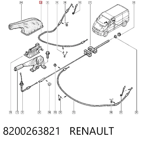 Задний правый трос ручника 8200263821 Renault (RVI)